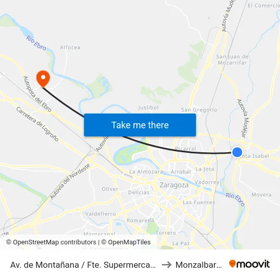 Av. de Montañana / Fte. Supermercado to Monzalbarba map