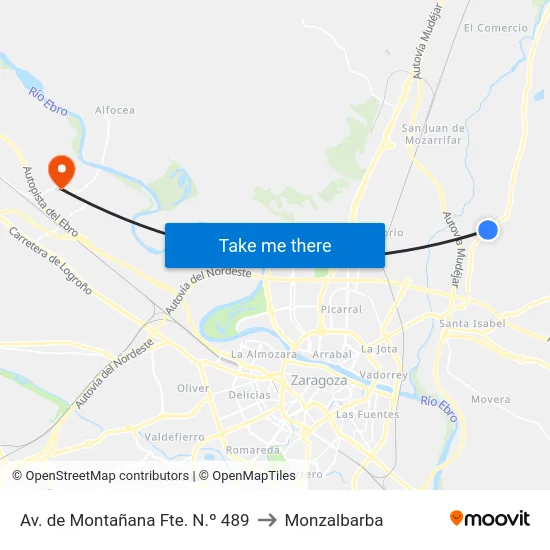 Av. de Montañana Fte. N.º 489 to Monzalbarba map