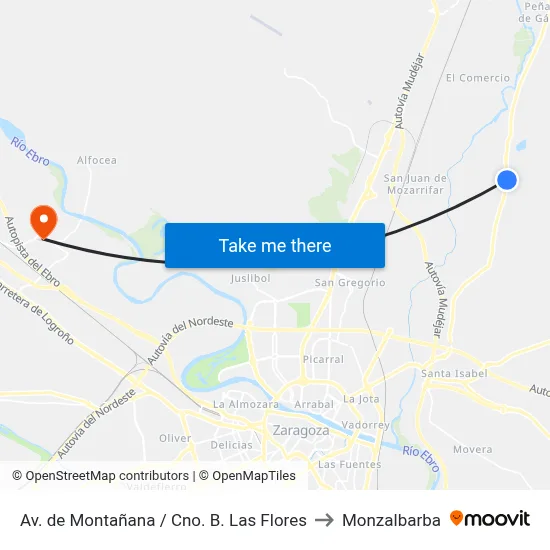 Av. de Montañana / Cno. B. Las Flores to Monzalbarba map