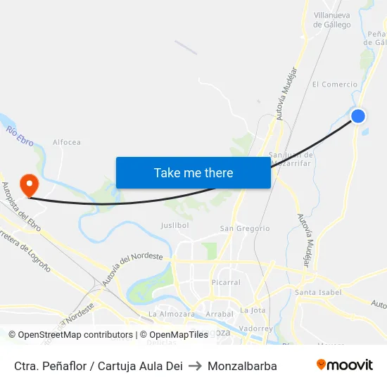 Ctra. Peñaflor / Cartuja Aula Dei to Monzalbarba map
