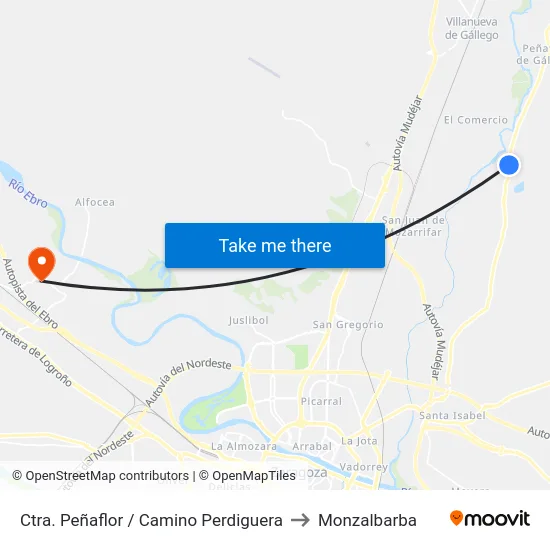 Ctra. Peñaflor / Camino Perdiguera to Monzalbarba map
