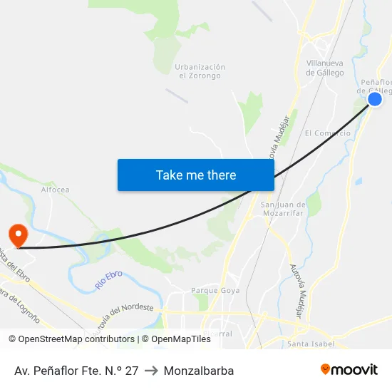 Av. Peñaflor Fte. N.º 27 to Monzalbarba map