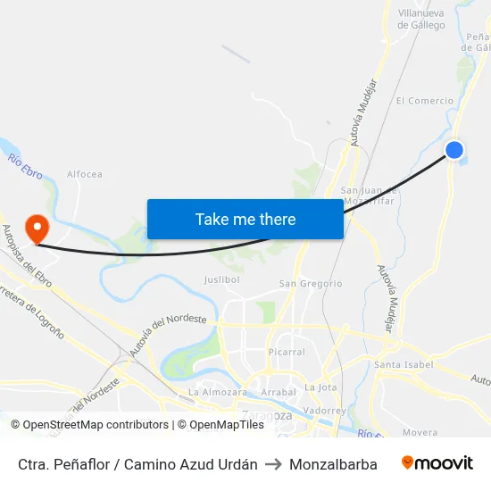 Ctra. Peñaflor / Camino Azud Urdán to Monzalbarba map