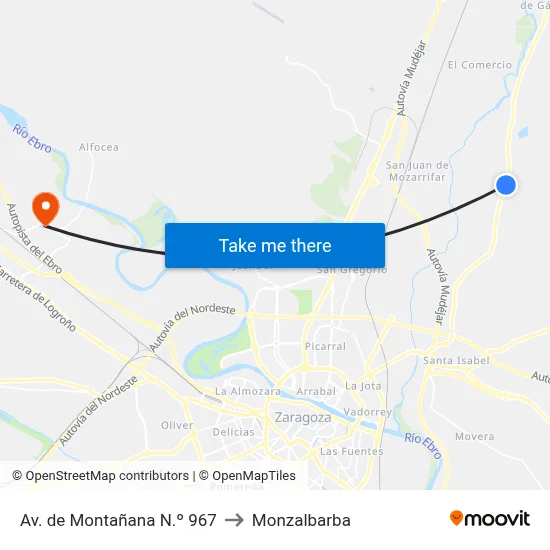Av. de Montañana N.º 967 to Monzalbarba map