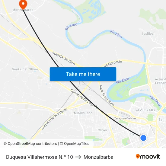 Duquesa Villahermosa N.º 10 to Monzalbarba map