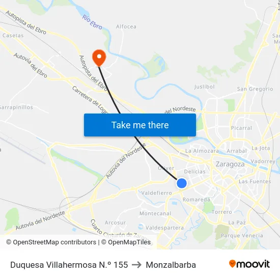 Duquesa Villahermosa N.º 155 to Monzalbarba map