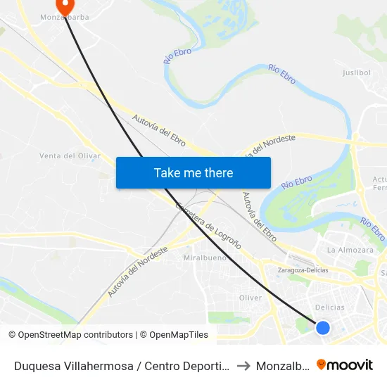 Duquesa Villahermosa / Centro Deportivo Municipal to Monzalbarba map