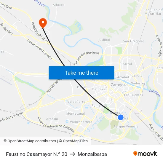 Faustino Casamayor N.º 20 to Monzalbarba map
