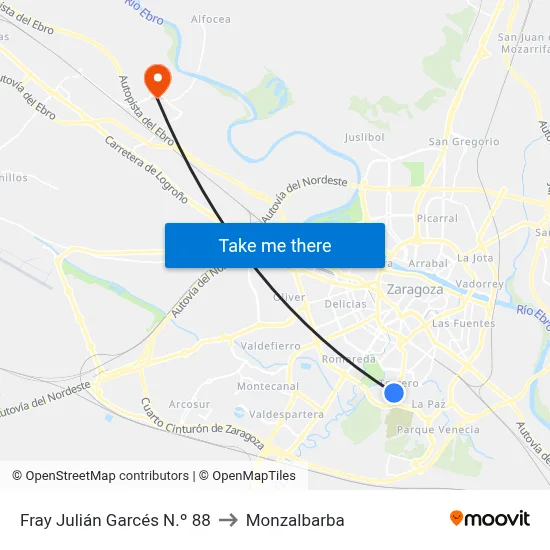Fray Julián Garcés N.º 88 to Monzalbarba map