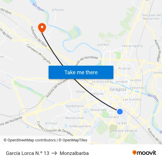 García Lorca N.º 13 to Monzalbarba map