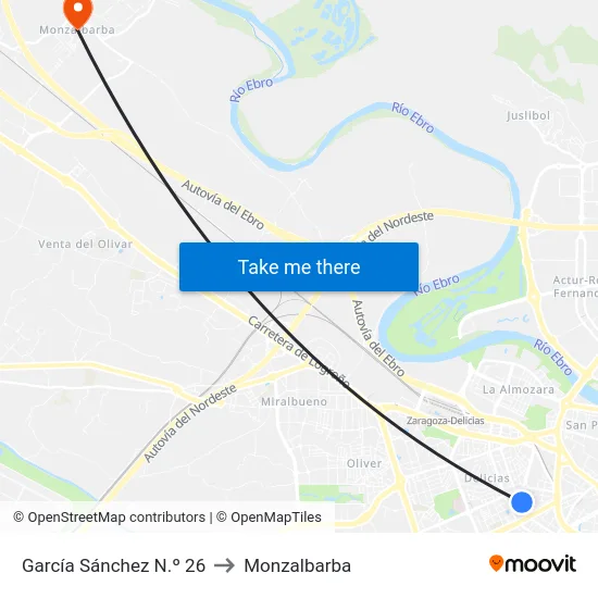 García Sánchez N.º 26 to Monzalbarba map