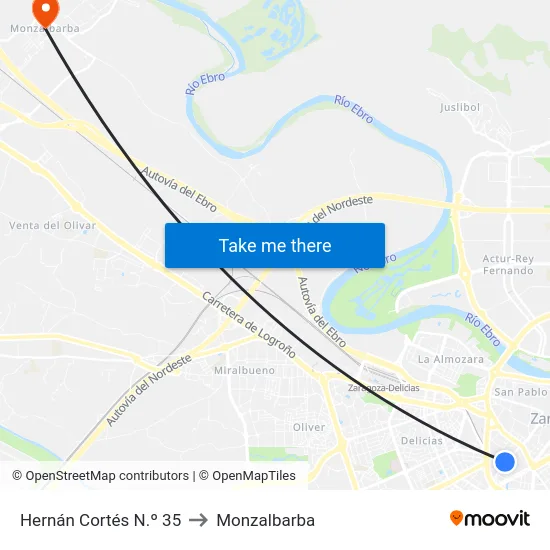 Hernán Cortés N.º 35 to Monzalbarba map