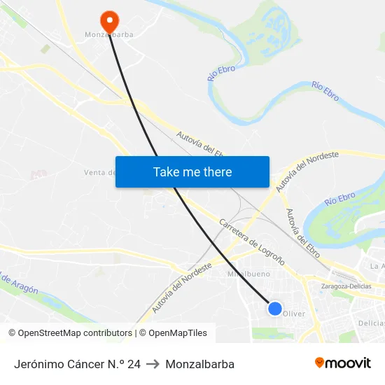 Jerónimo Cáncer N.º 24 to Monzalbarba map
