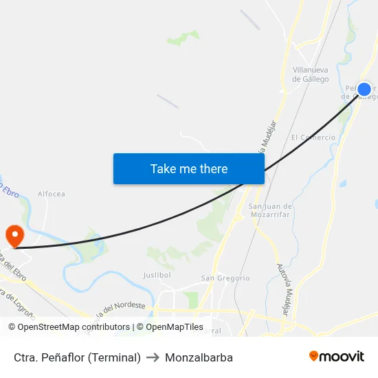 Ctra. Peñaflor (Terminal) to Monzalbarba map