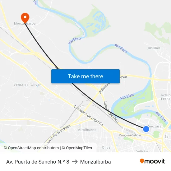Av. Puerta de Sancho N.º 8 to Monzalbarba map