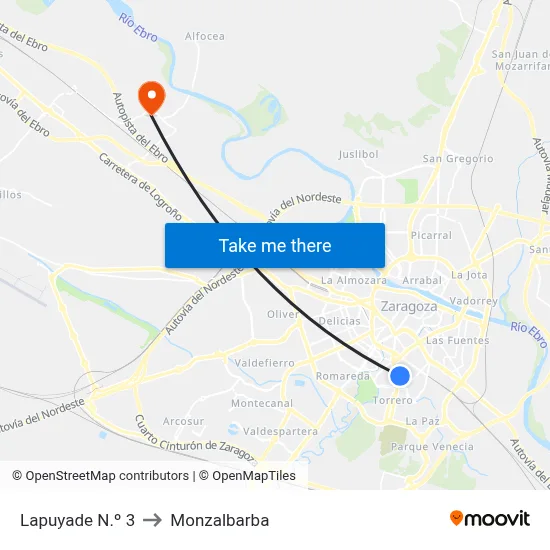 Lapuyade N.º 3 to Monzalbarba map