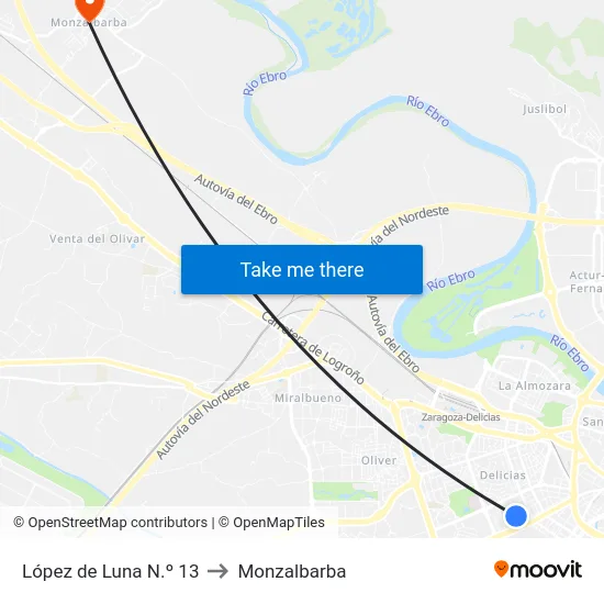 López de Luna N.º 13 to Monzalbarba map
