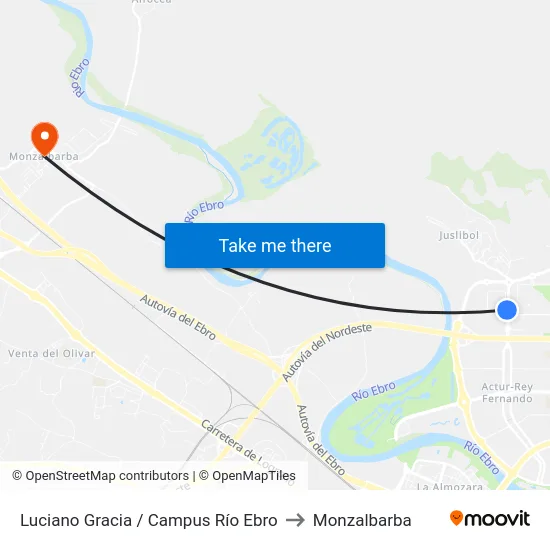 Luciano Gracia / Campus Río Ebro to Monzalbarba map