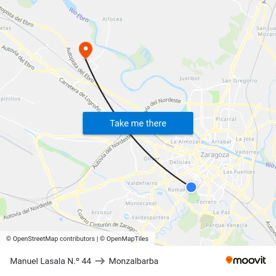 Manuel Lasala N.º 44 to Monzalbarba map