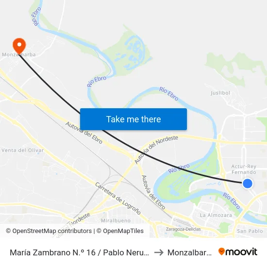 María Zambrano N.º 16 / Pablo Neruda to Monzalbarba map