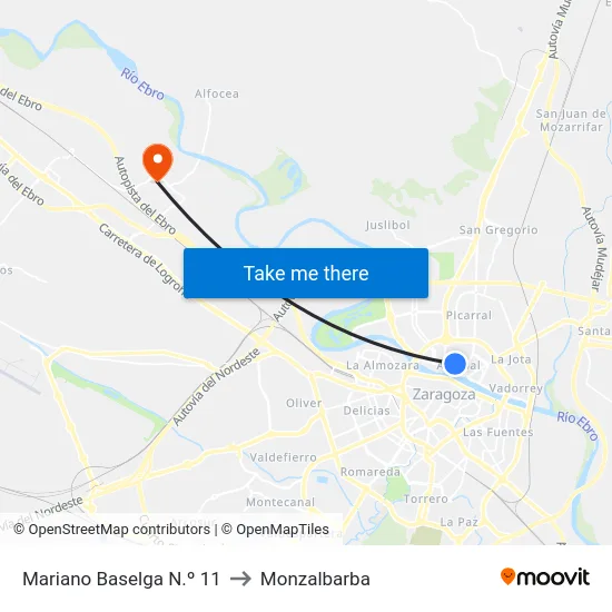 Mariano Baselga N.º 11 to Monzalbarba map