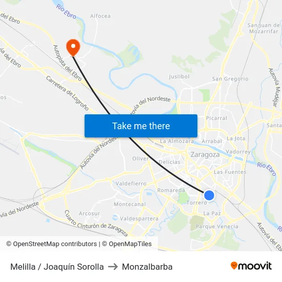 Melilla / Joaquín Sorolla to Monzalbarba map