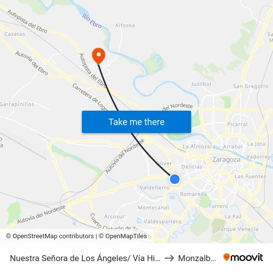Nuestra Señora de Los Ángeles/ Vía Hispanidad to Monzalbarba map
