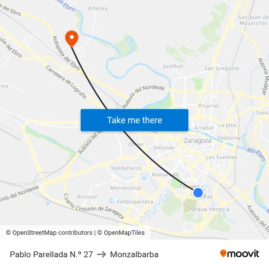 Pablo Parellada N.º 27 to Monzalbarba map