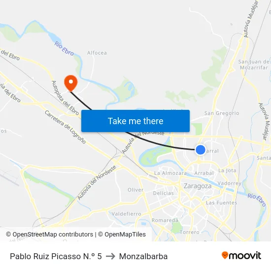 Pablo Ruiz Picasso N.º 5 to Monzalbarba map