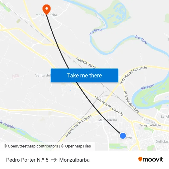 Pedro Porter N.º 5 to Monzalbarba map