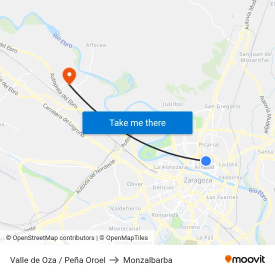 Valle de Oza / Peña Oroel to Monzalbarba map