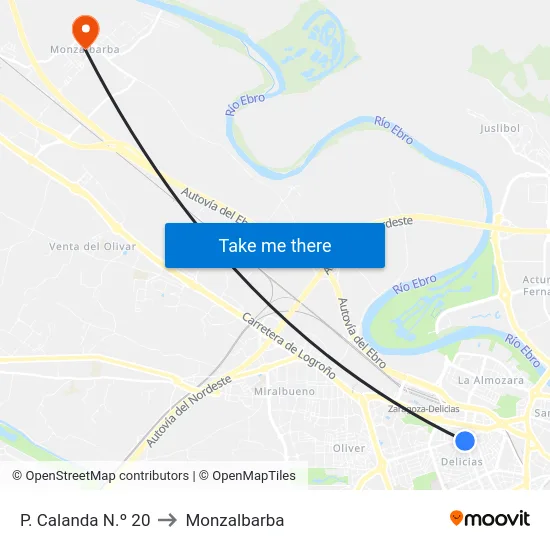 P. Calanda N.º 20 to Monzalbarba map