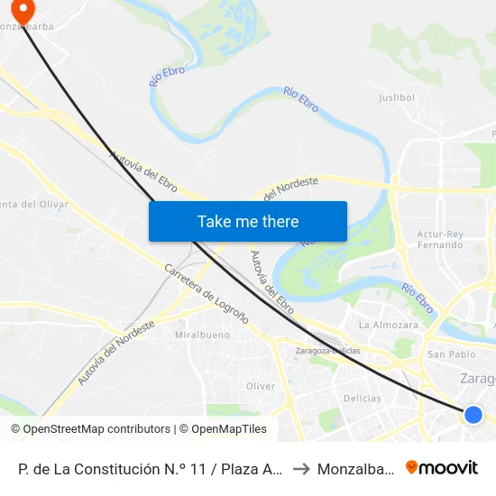 P. de La Constitución N.º 11 / Plaza Aragón to Monzalbarba map