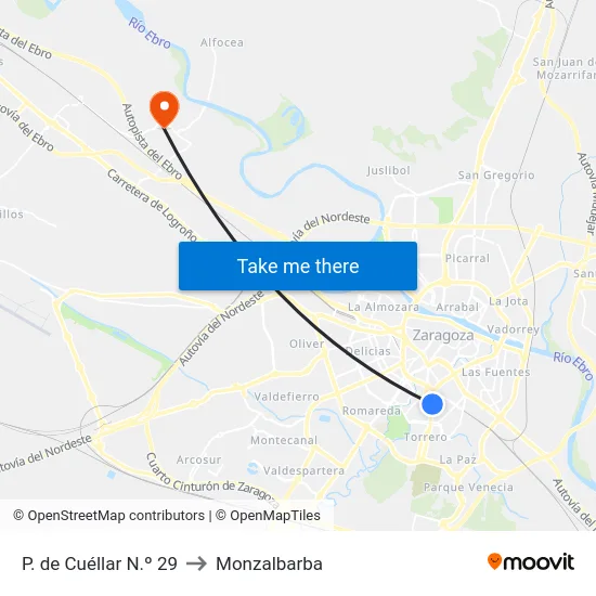 P. de Cuéllar N.º 29 to Monzalbarba map