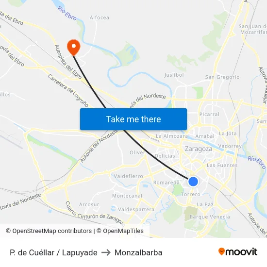 P. de Cuéllar / Lapuyade to Monzalbarba map