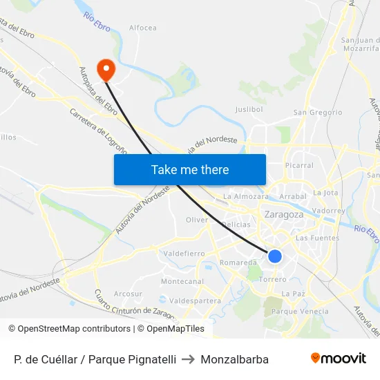 P. de Cuéllar / Parque Pignatelli to Monzalbarba map