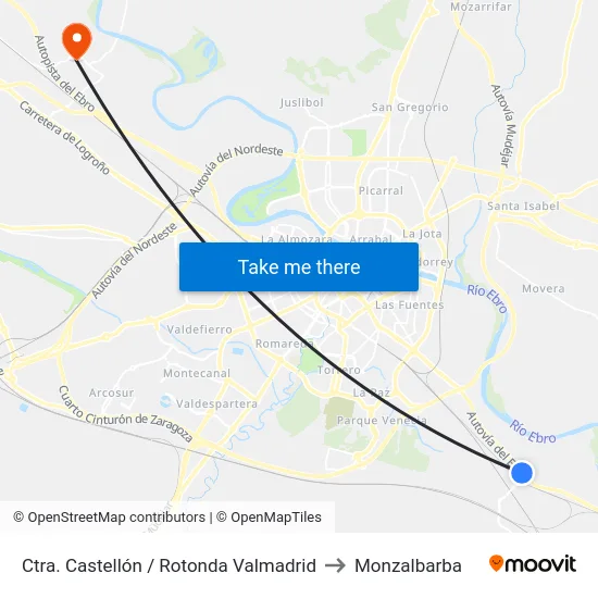Ctra. Castellón / Rotonda Valmadrid to Monzalbarba map
