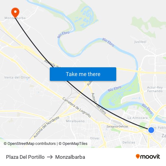 Plaza Del Portillo to Monzalbarba map