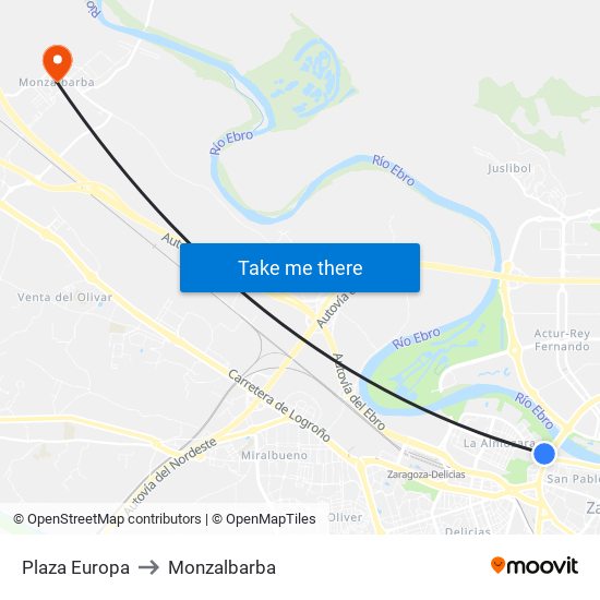 Plaza Europa to Monzalbarba map