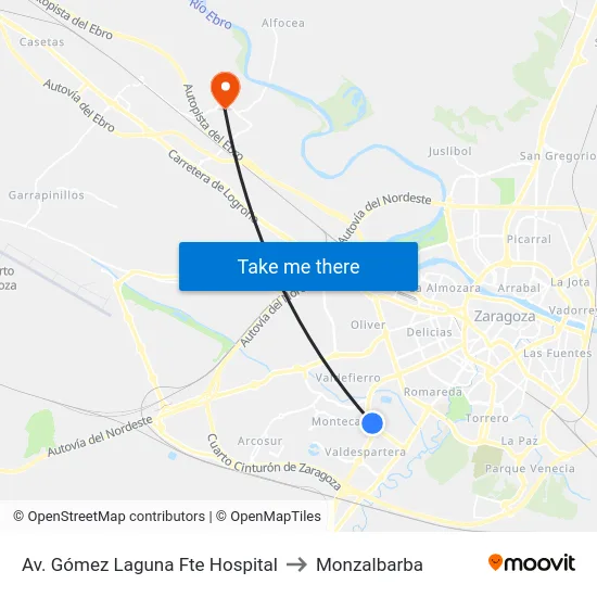 Av. Gómez Laguna Fte Hospital to Monzalbarba map