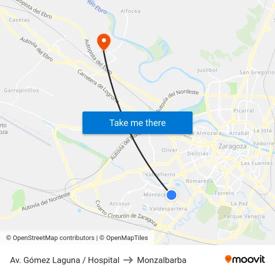 Av. Gómez Laguna / Hospital to Monzalbarba map