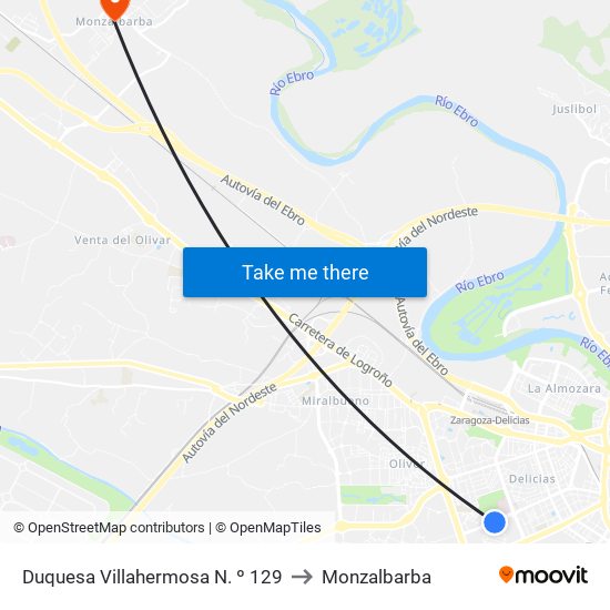 Duquesa Villahermosa N. º 129 to Monzalbarba map