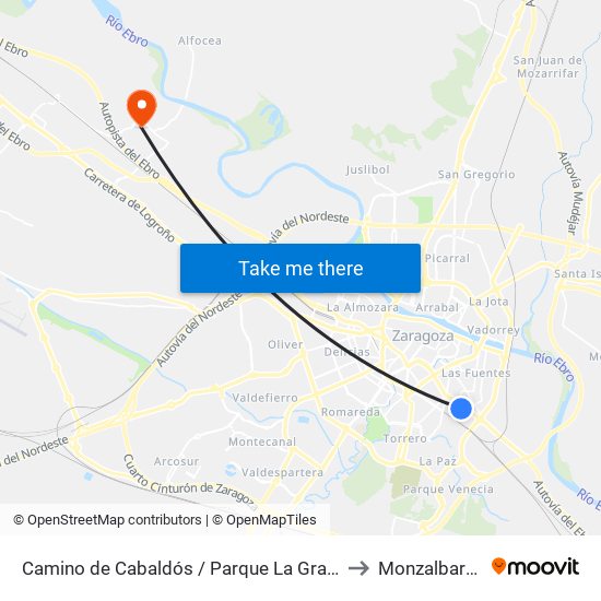 Camino de Cabaldós / Parque La Granja to Monzalbarba map