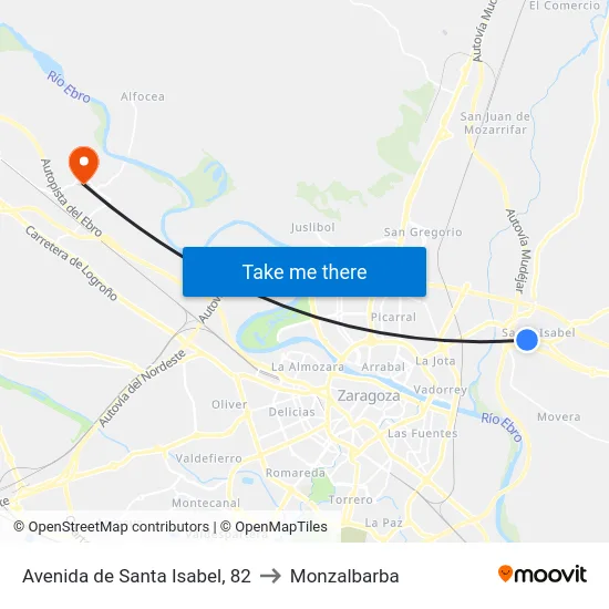 Avenida de Santa Isabel, 82 to Monzalbarba map