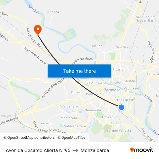 Avenida Cesáreo Alierta Nº95 to Monzalbarba map