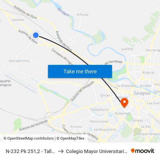 N-232 Pk 251,2 - Talleres Leciñena to Colegio Mayor Universitario Pedro Cerbuna map