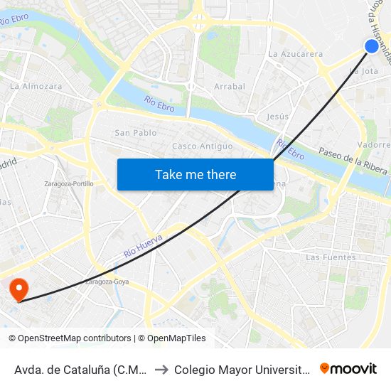 Avda. de Cataluña (C.M.E. Grande Covián) to Colegio Mayor Universitario Pedro Cerbuna map