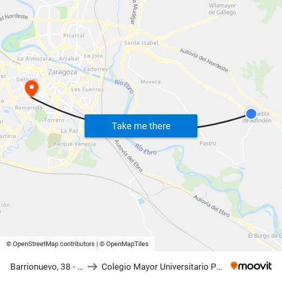 Barrionuevo, 38 - Ibercaja to Colegio Mayor Universitario Pedro Cerbuna map