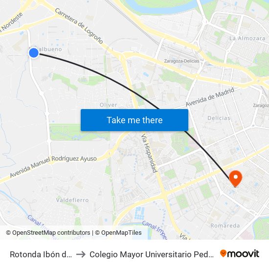 Rotonda Ibón de Plan to Colegio Mayor Universitario Pedro Cerbuna map