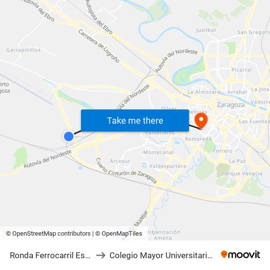 Ronda Ferrocarril Esq. C/ Tarraca to Colegio Mayor Universitario Pedro Cerbuna map